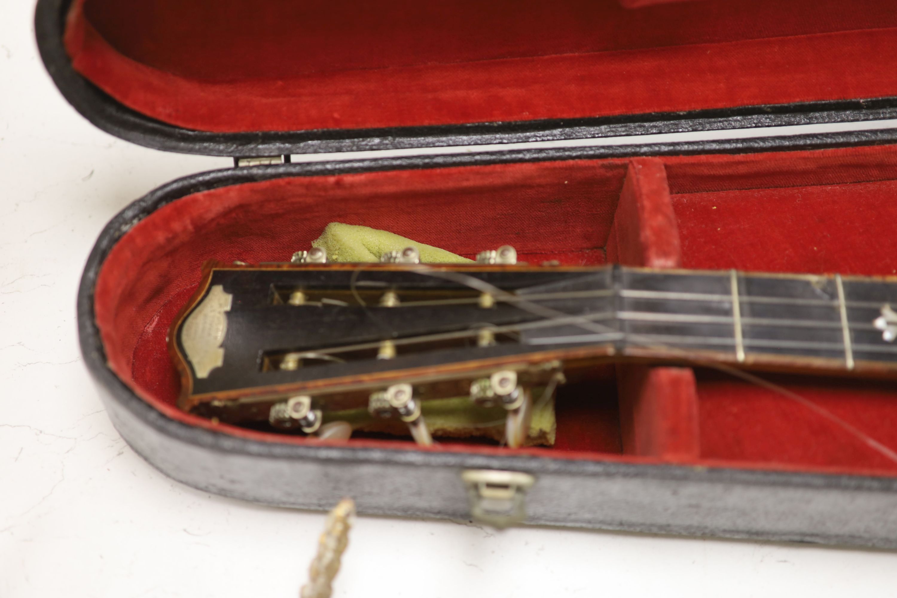 The Olly Oakley model zither banjo made by AO Windsor, 6 strings, cased, length 95cm